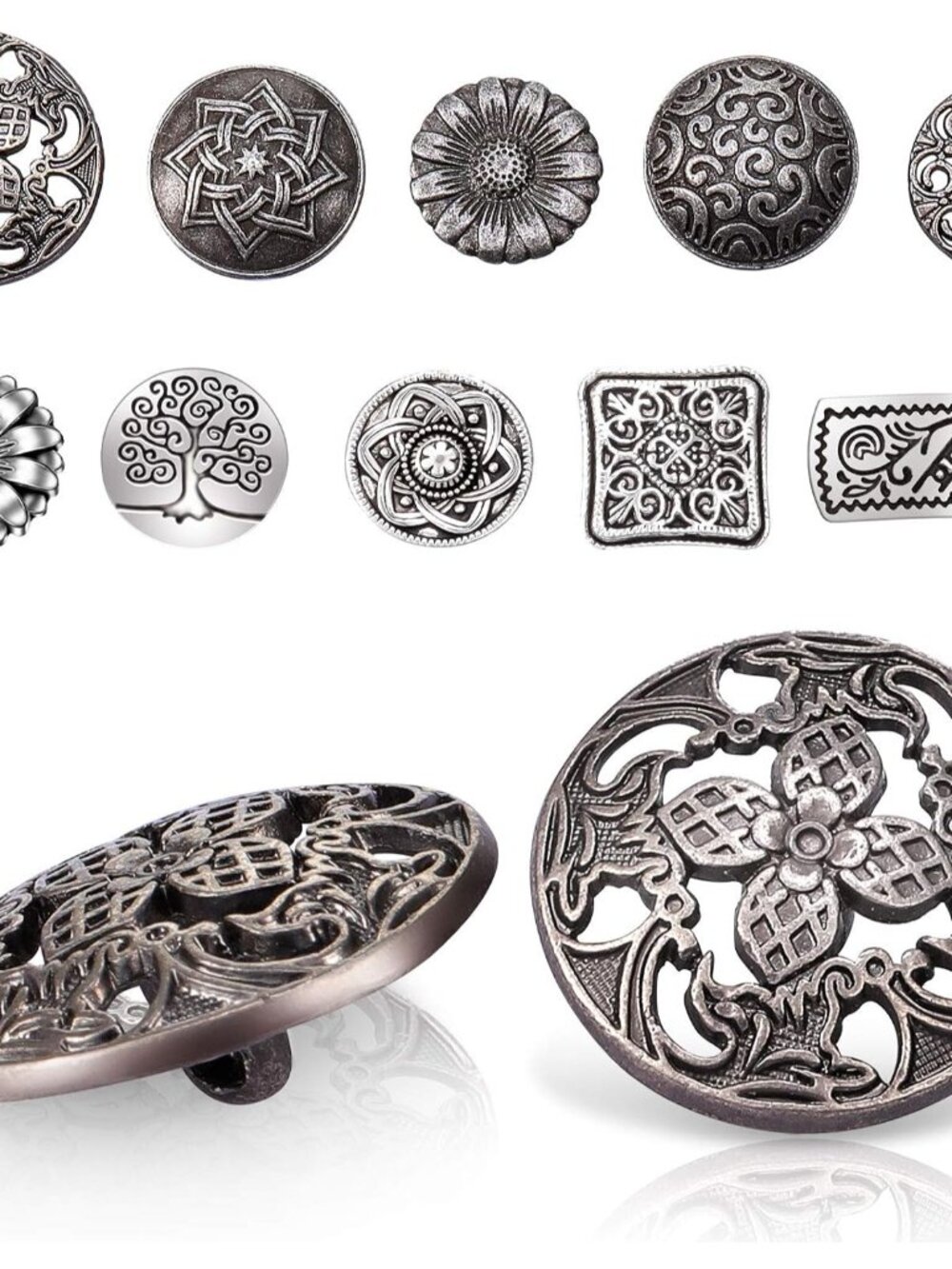 Vintage Metal Buttons, 100 Pcs Silver Black for Sewing